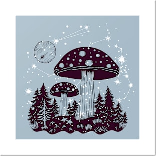 Magic mushrooms under sky Posters and Art